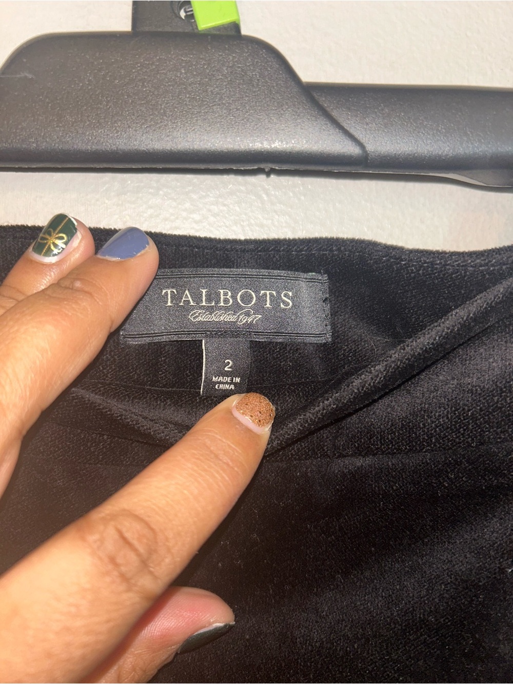 Talbots Pants - black velvet flat front skinny w/ankle slits - Picture 6 of 12